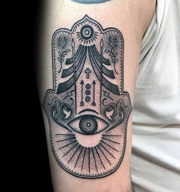 All Seeing Eye Hamsa Guys Arm Tattoo