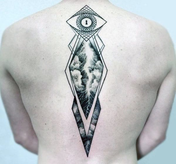 All Seeing Eye Keyhole Tattoo With Lightning Design Mens Spine Tattoos