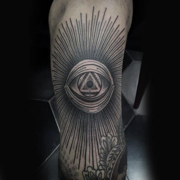 All Seeing Eye Knee Sun Ray Male Tattoos
