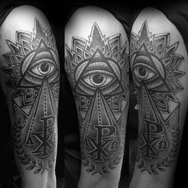All Seeing Eye Mens Chi Rho Pyramid Tattoo On Arms