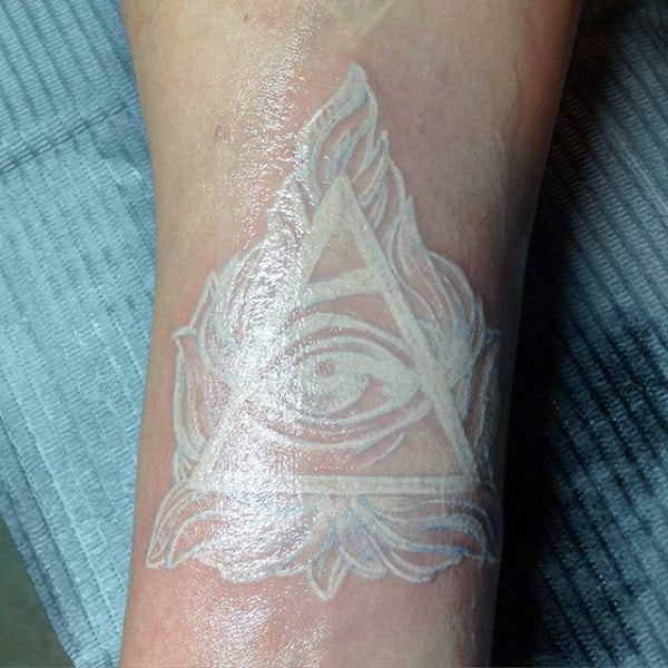 All Seeing Eye White Ink Mens Wrist Tattoo