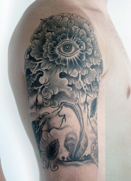 All Seeing Eye With Cloudy Tornado Mens Half Sleeve Tattoos