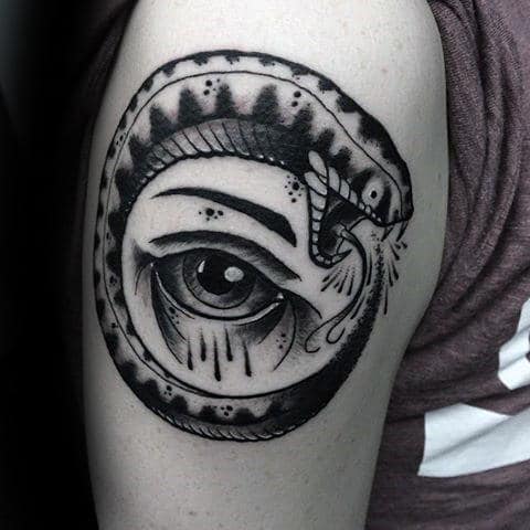 All Seeing Eye With Old School Snake Ouroboros Guys Arm Tattoo