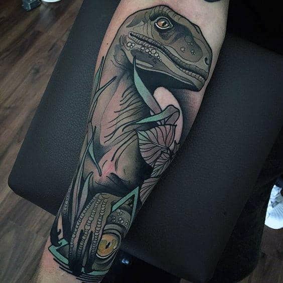 All Seeing Eye With Velociraptormens Inner Forearm Tattoos