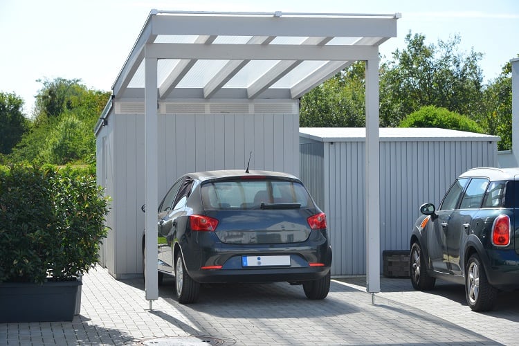 small black single vehicle carport