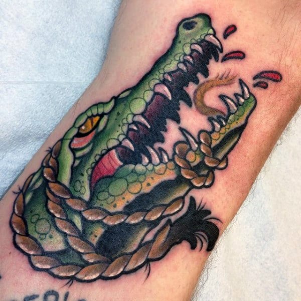 Alligator With Rope Tattoo Males Arms