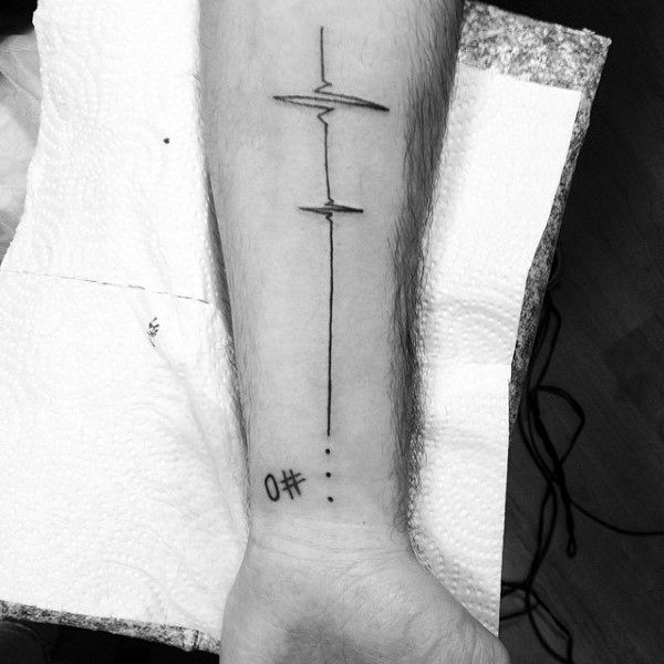 Almost Straight Hearbeat Tattoo Mens Forearms