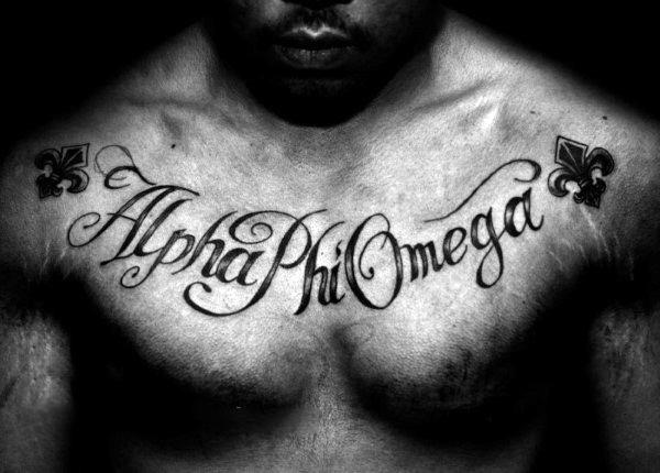 Alpha Phi Omega Mens Lettering Chest Tattoos
