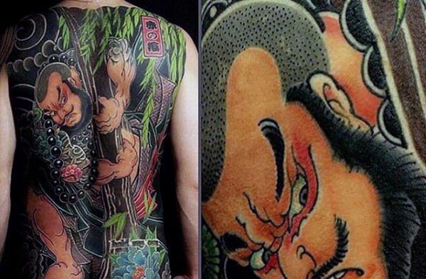 Amaing Chinese Full Back Male Tattoo With Colorful Design