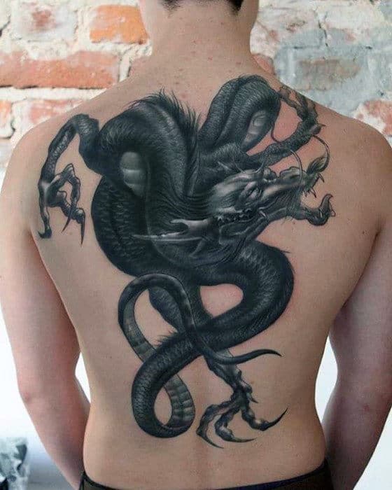 Amazing 3d Dragon Badass Back Tattoos For Males