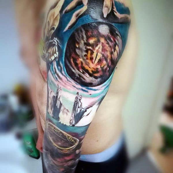 Amazing 3d Lord Of The Rings Guys Full Arm Sleev Tattoo
