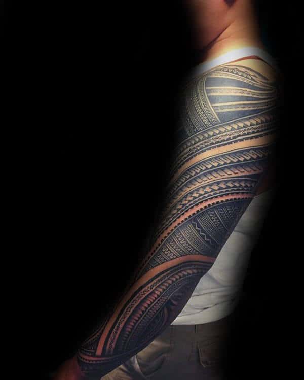 Amazing 3d Mens Full Sleeve Samoan Tribal Tattoos