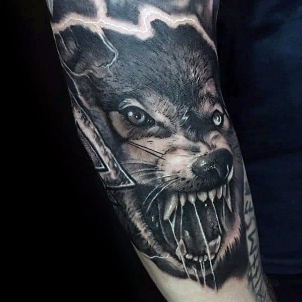 Amazing 3d Mens Sleeve Agressive Sick Wolf Tattoo Designs