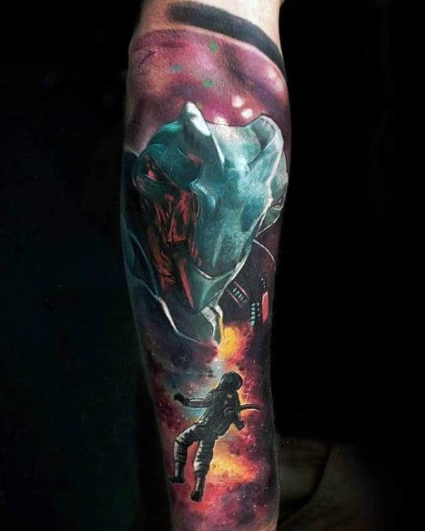 Amazing Alien Watercolor Mens Outer Space Tattoo Sleeve