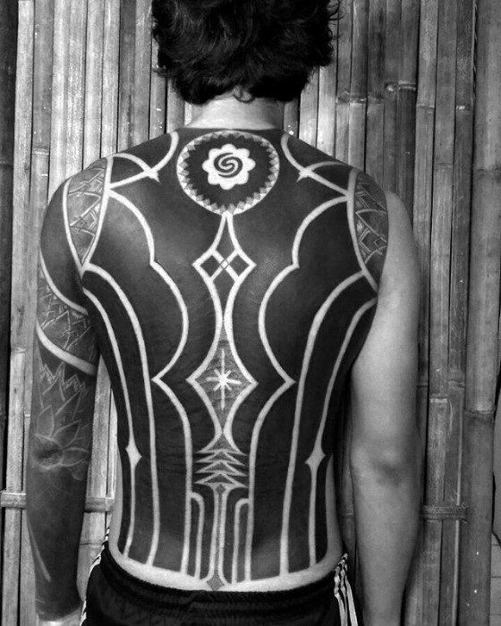Amazing All Black Full Back Male Tattoo Ideas