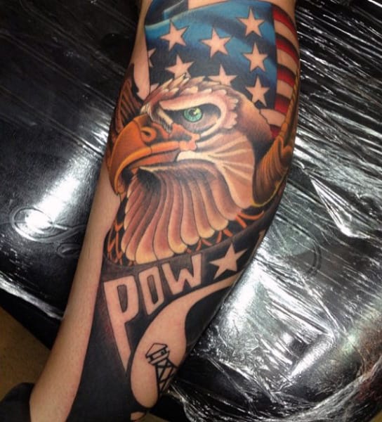 Amazing Bald Eagle And American Flag Tattoo Mens Forearms