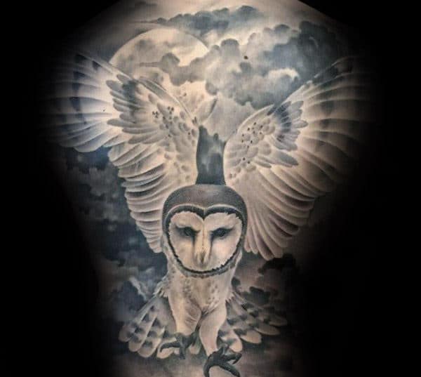 Amazing Barn Owl Full Back Tattoos For Gentlemen