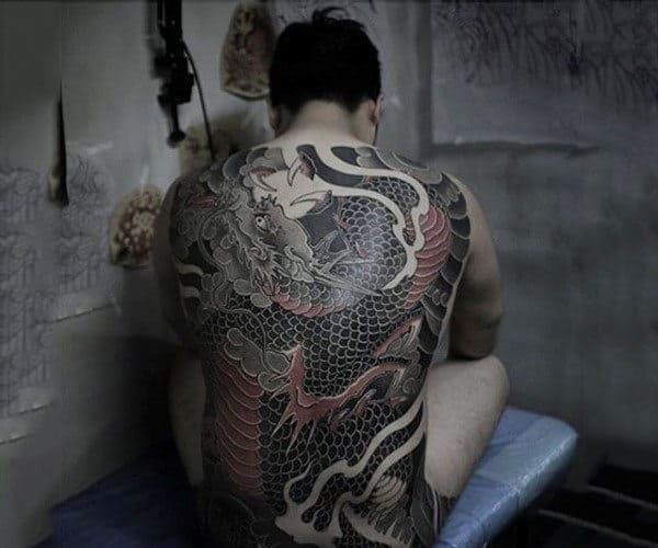 Amazing Black And Red Chinese Dragon Tattoo Mens Full Back
