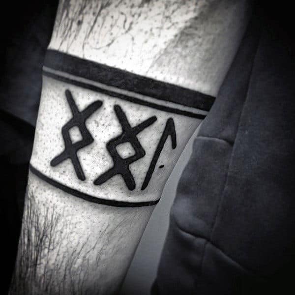 Amazing Black Ink Rune Armband Tattoo On Gentleman