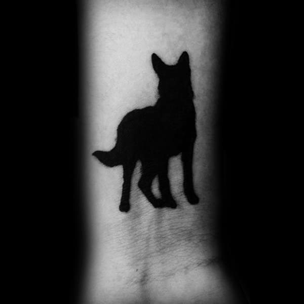 Amazing Black Ink Solid Guys German Shepherd Dog Wrist Tattoos