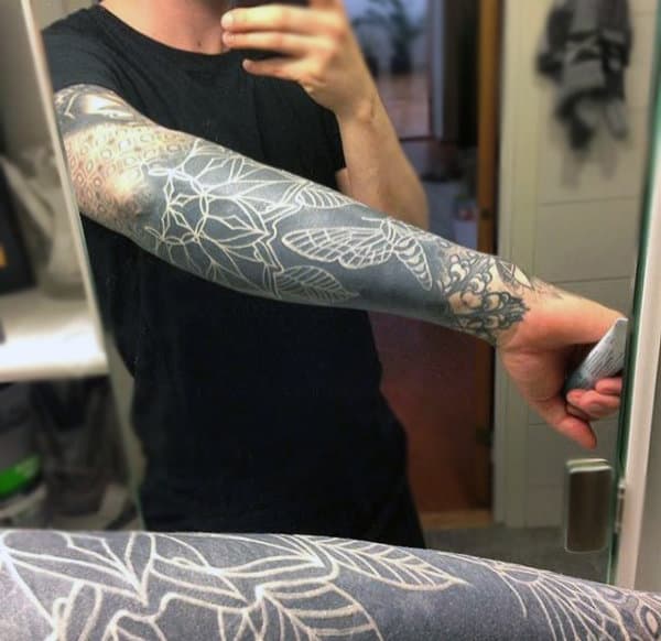 Amazing Blackwork Tattoo With White Ink Outlines For Men