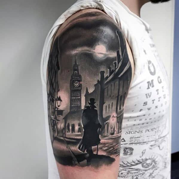 Amazing City Street Mens Half Sleeve Arm 3d Tattoo
