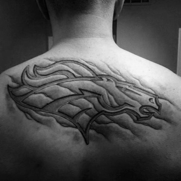 Amazing Denver Broncos Guys Upper Back Shaed Stone Tattoo