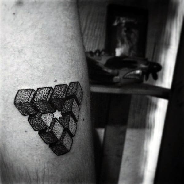 Amazing Dotted 3D Triangle Tattoo On Arms For Men
