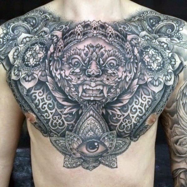 Amazing Ethnic Designed Eye Tattoo Mens Chest