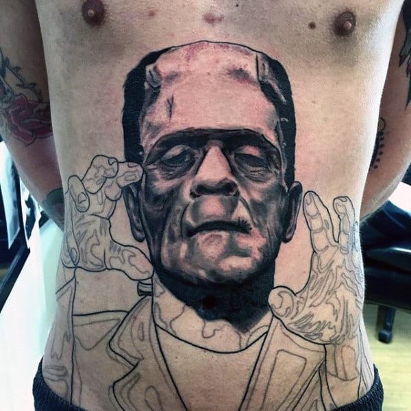 Amazing Frankenstein Mens Stomach Tattoos