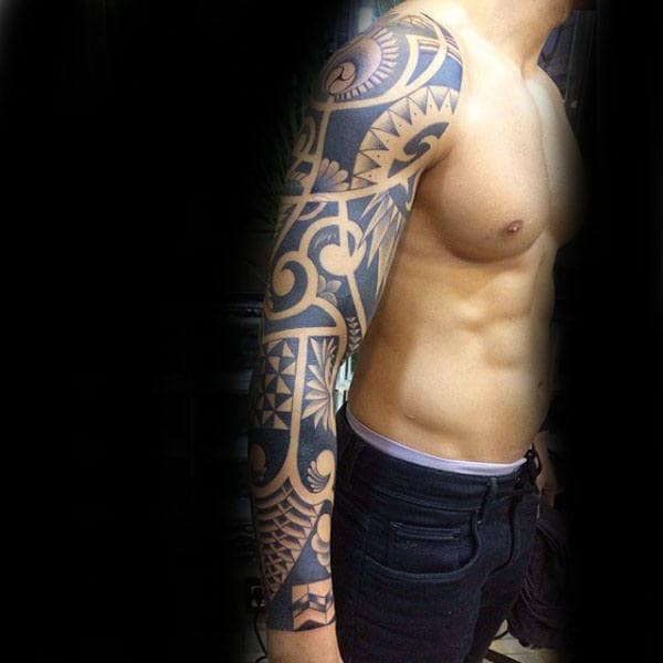 Amazing Full Sleeve Arm Tribal Tattoos For Men