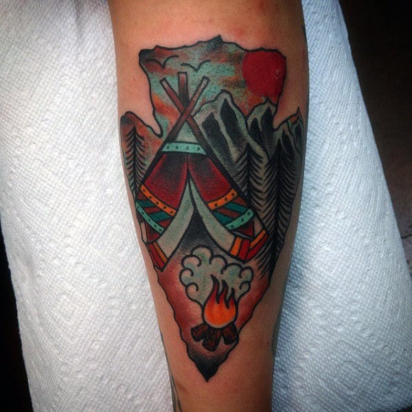 Amazing Guys Arrowhead Tattoo On Forearms
