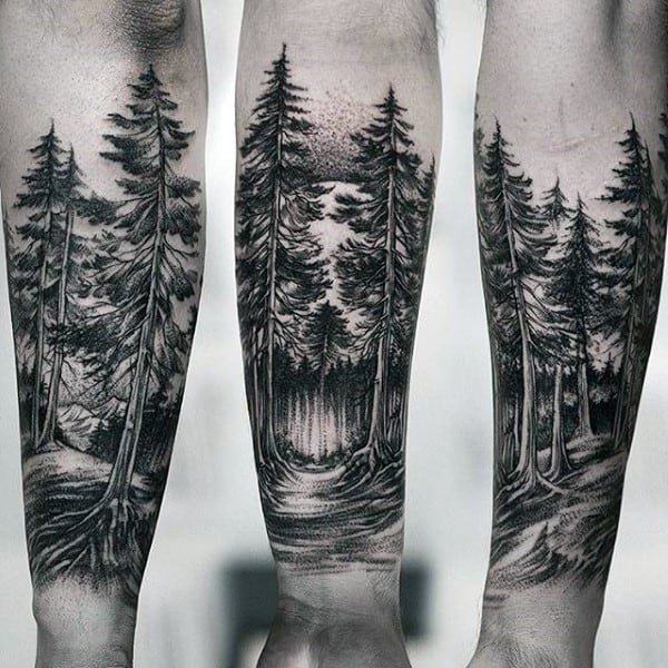 Amazing Guys Forest Inner Forearm Tattoo