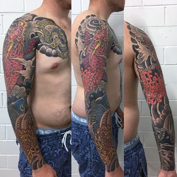 Amazing Guys Koi Dragon Japanese Themed Full Sleeve Tattoos