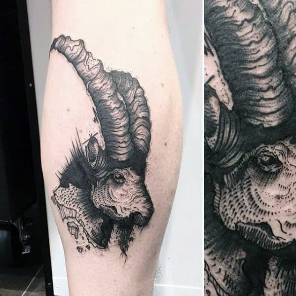Amazing Guys Leg Capricorn Goat Tattoo Design Inspiration