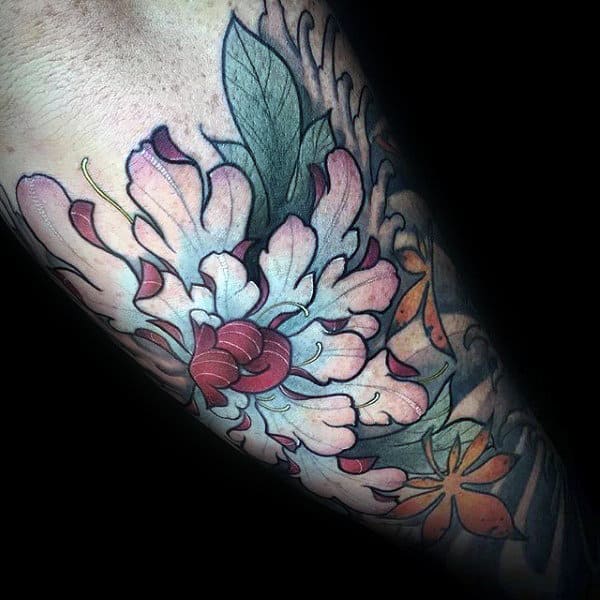 Amazing Guys Outer Forearm Peony Flower Tattoos