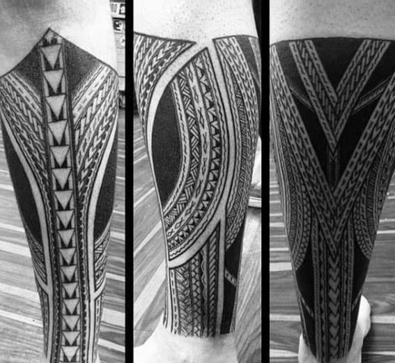 Amazing Guys Polynesian Leg Sleeve Tribal Tattoo