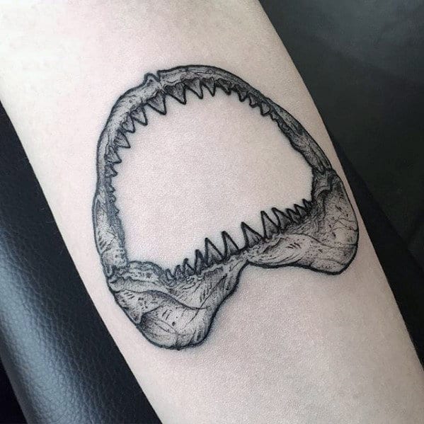 Amazing Guys Shark Jaw Small Tattoo On Inner Forearms