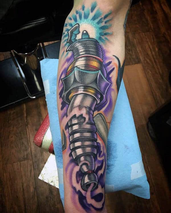 Amazing Guys Spark Plug Arm Tattoos