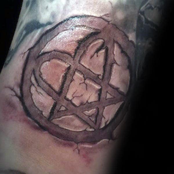 Amazing Guys Stone Heartagram 3d Tattoo On Arm