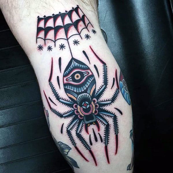 Amazing Guys Traditional Spider Leg Tattoo Design Ideas