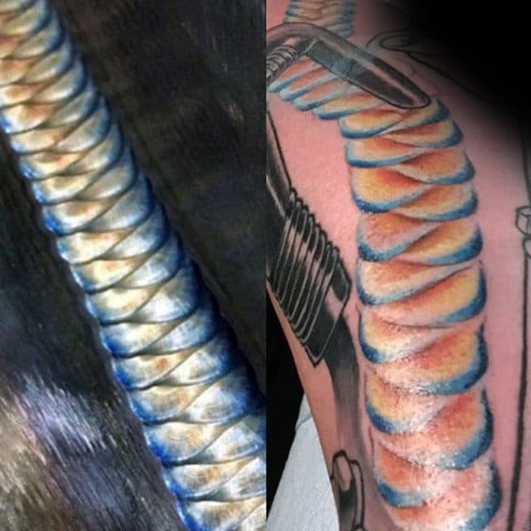 Amazing Guys Welding Realistic Tattoo On Forearm