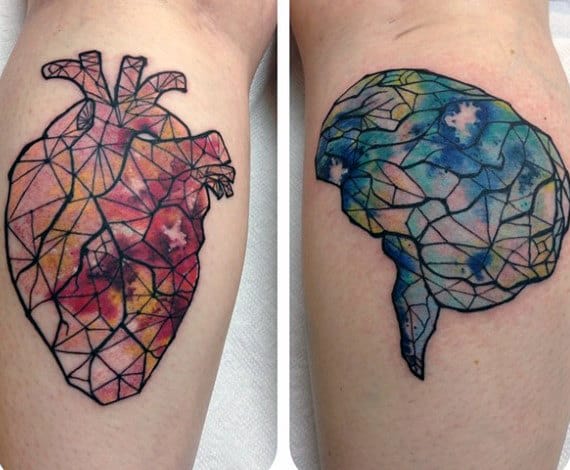 Amazing Heart Brain Tattoo Mens Calves