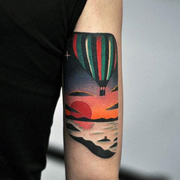Amazing Hot Air Balloon Tattoos For Men On Tricep