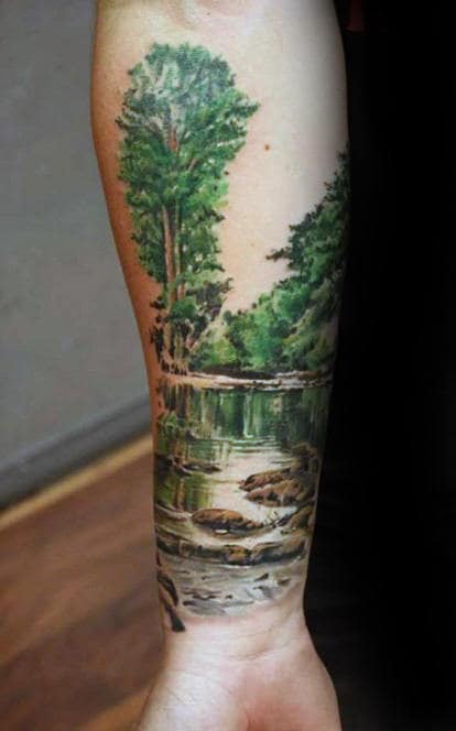 Amazing Landscape Guys Forearm Tattoo