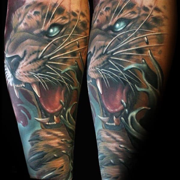 Amazing Leopard Sleeve Mens Tattoos