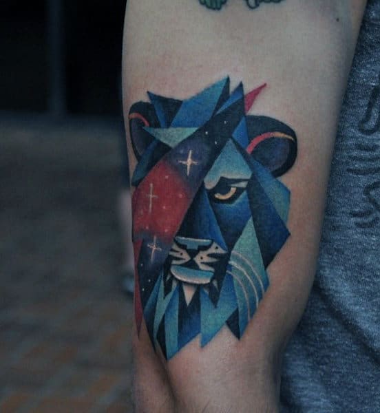 Amazing Lion Blue Ink Guys Arm Tattoo