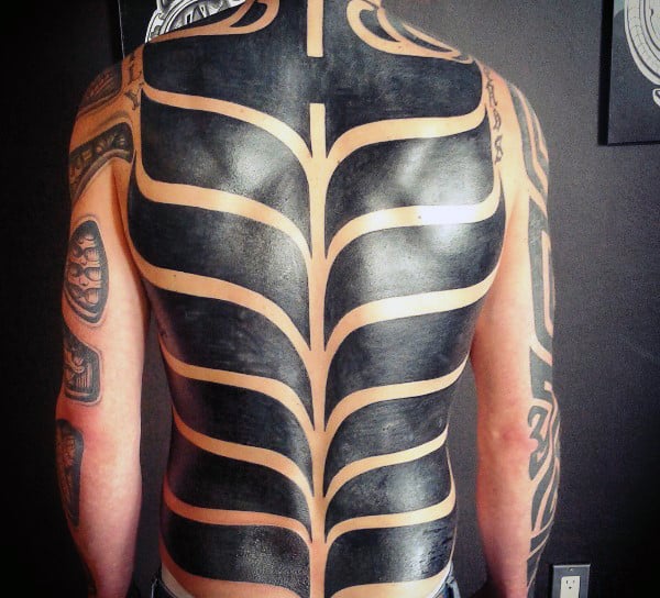 Amazing Male Back Tattoo Tribal Blackwork