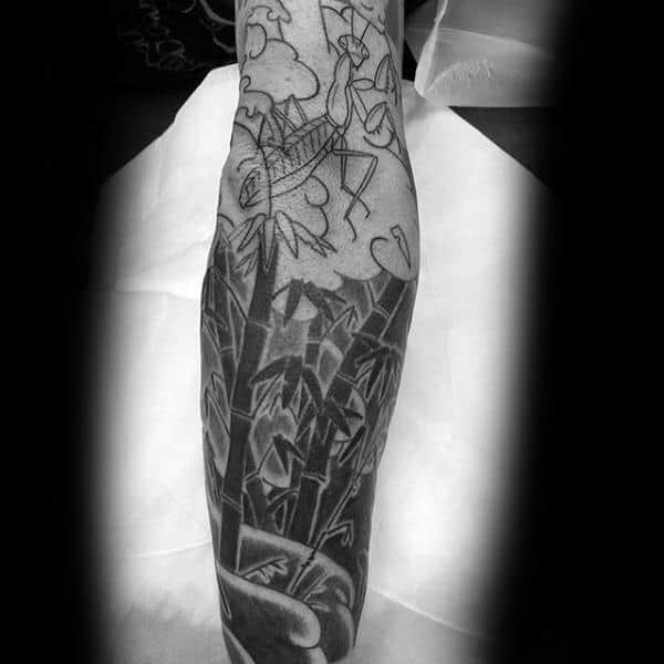 Amazing Male Bamboo Arm Sleeve Tattoo