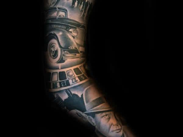 Amazing Male Gangster Themed Full Sleeve Tattoo Design Ideas